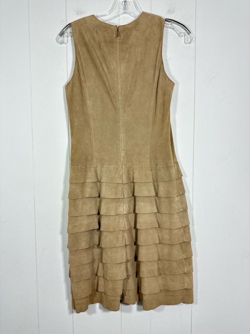Etcetera Women’s Size 0 Tan Beige Layered Suede Mini Dress Sleeveless Back Zip - Picture 5 of 10